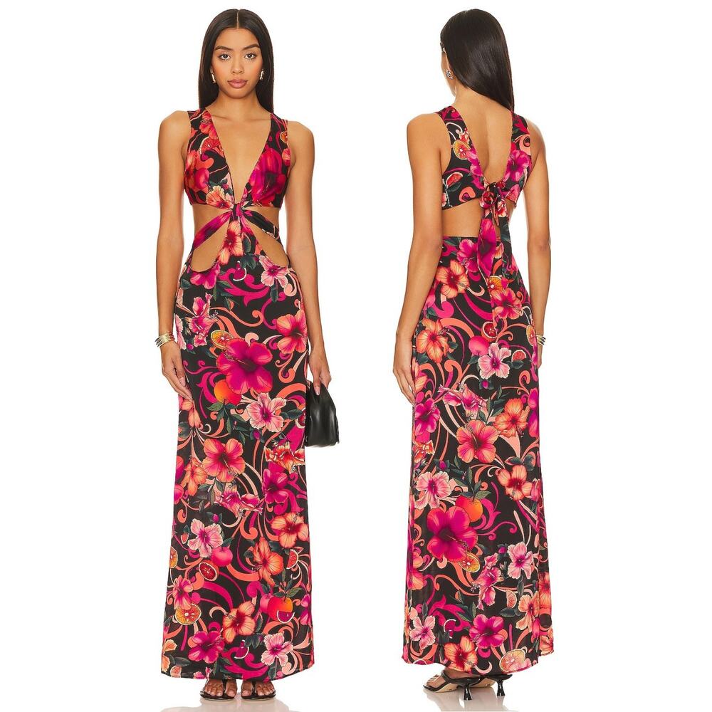 Cin Cin Vega Maxi Dress Twist Front Floral Beach Tropical Resort Summer Party M